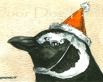 Party Penguins no 5 (in a series)African Penguin- watercolor PRINT