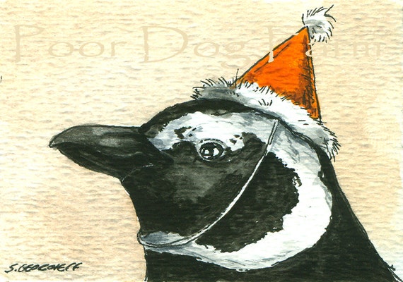 Party Penguins no 5 (in a series)African Penguin- watercolor PRINT