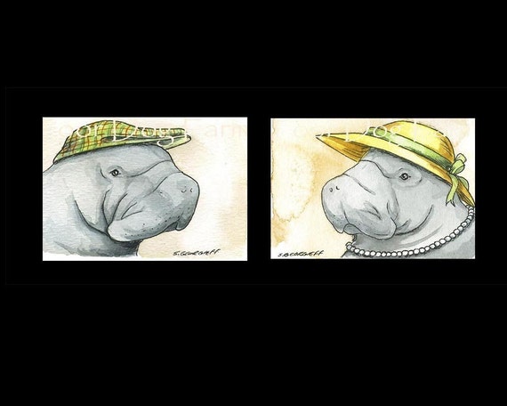 Beautiful Manatee LOVE - ACEO signed print set