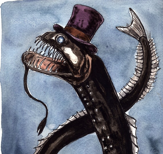 A Creepy Weird Black Dragonfish  (an original hand painted weird one)