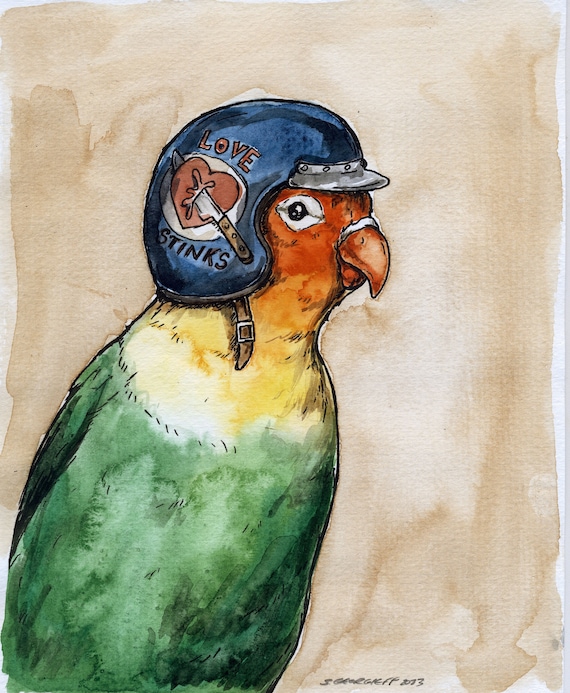 Love Stinks   Anti-Lovebird series (an original hand painted  little one)