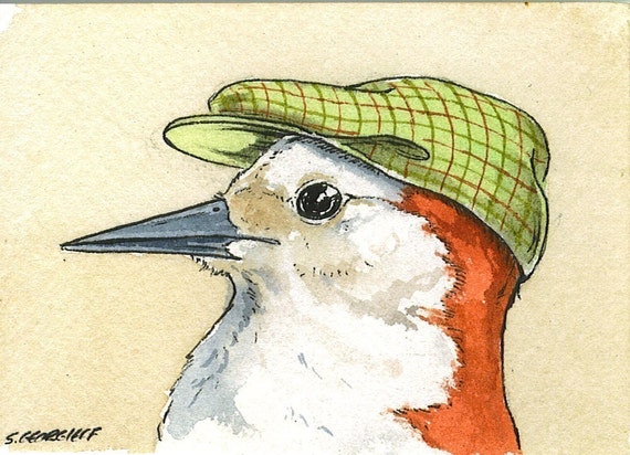 Birds in Hats Set no.2  (Special  set of 4 ACEO Prints) (...and 1 bonus your choice aceo print)
