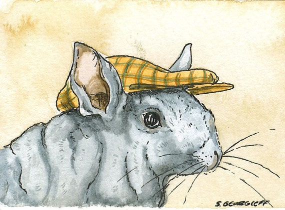 Chinchilla in a hat ~ watercolor print