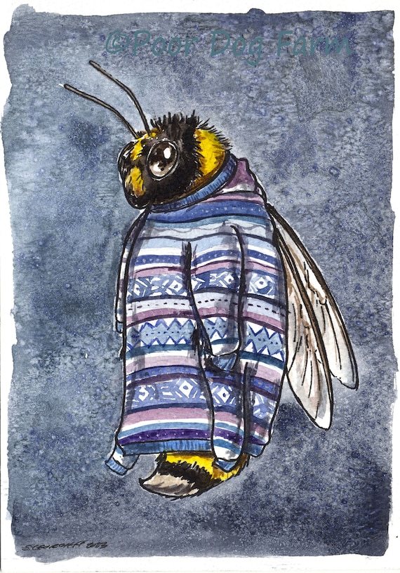 Cold Little Bee  ~ Winter Bees- ~ signed watercolor print