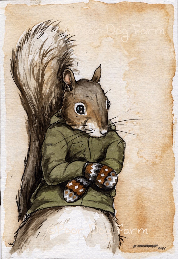 The Bernie Squirrel -watercolor  Print