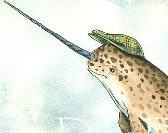 Narwhal with hat- print 5x7