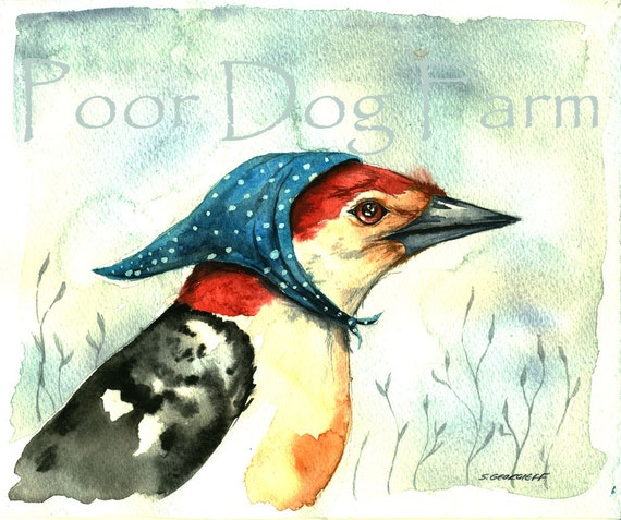 Bird watercolor art- Red-bellied Woodpecker-print after original watercolor