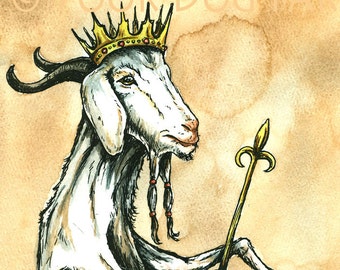 White Goat King  8x10 hand painted print