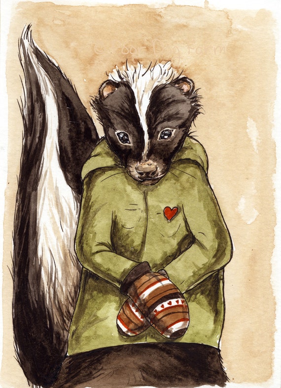 An Amorous Skunk -watercolor  Print