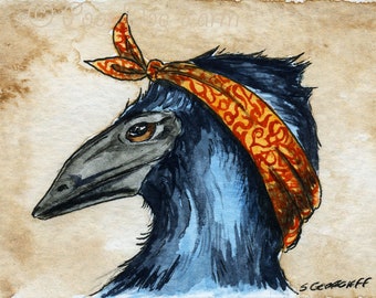 The  King Island Emu ~~ No 82 of 100 series- ~ signed watercolor print