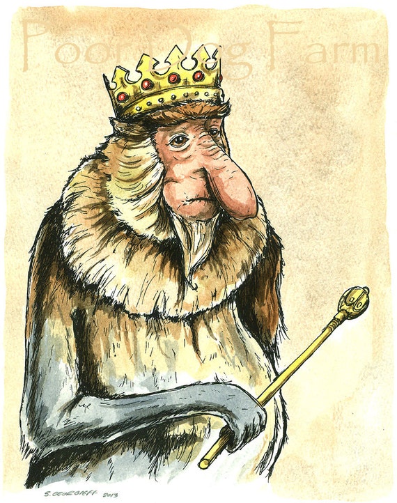 Proboscis Monkey King 8 x 10 watercolor painted print