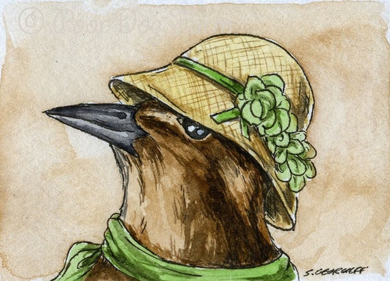 The Slender Billed Grackle ~~ No 13 of 100 series- ~ signed watercolor print