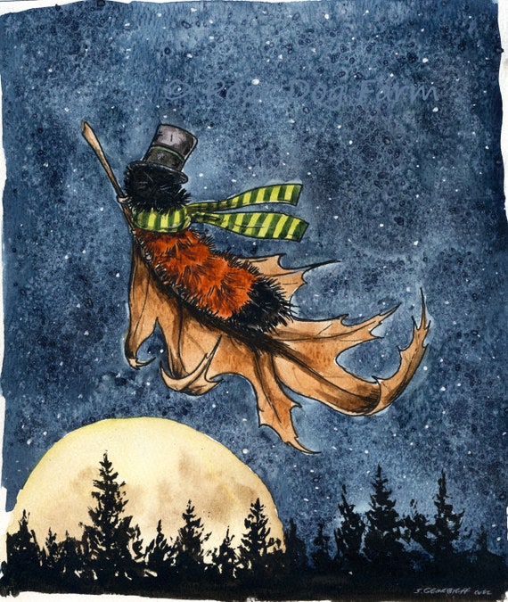 The Night Flight of the Woolly Bear  (A hand painted little one)