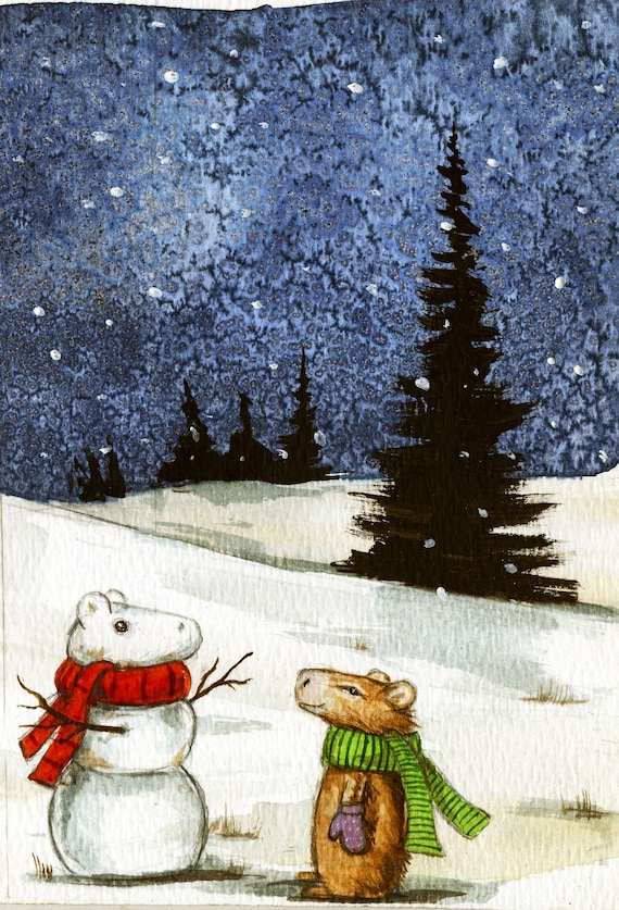 Capy and Snow Capy  -  Signed Print ~   no2 in the 2022-23 Little Red Fox Series  -