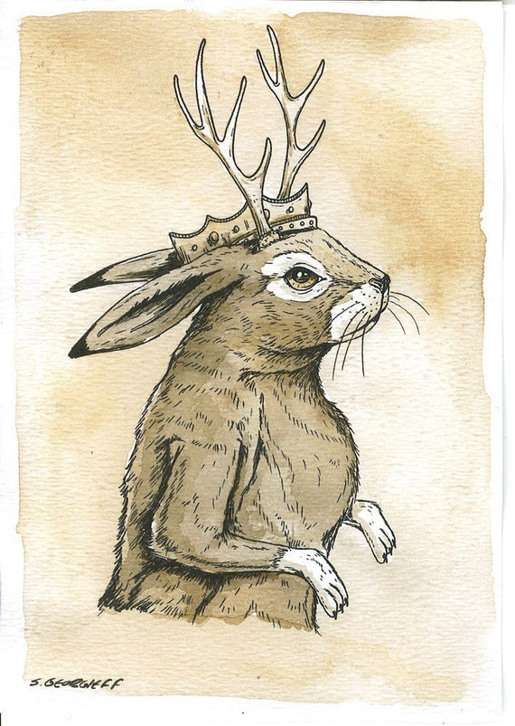 Jackalope  King  5x7 Sepia Print