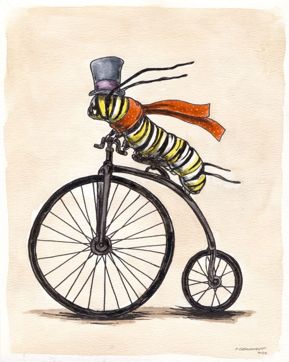 A dapper little Monarch Caterpillar Takes a Ride  (an original hand painted little one))