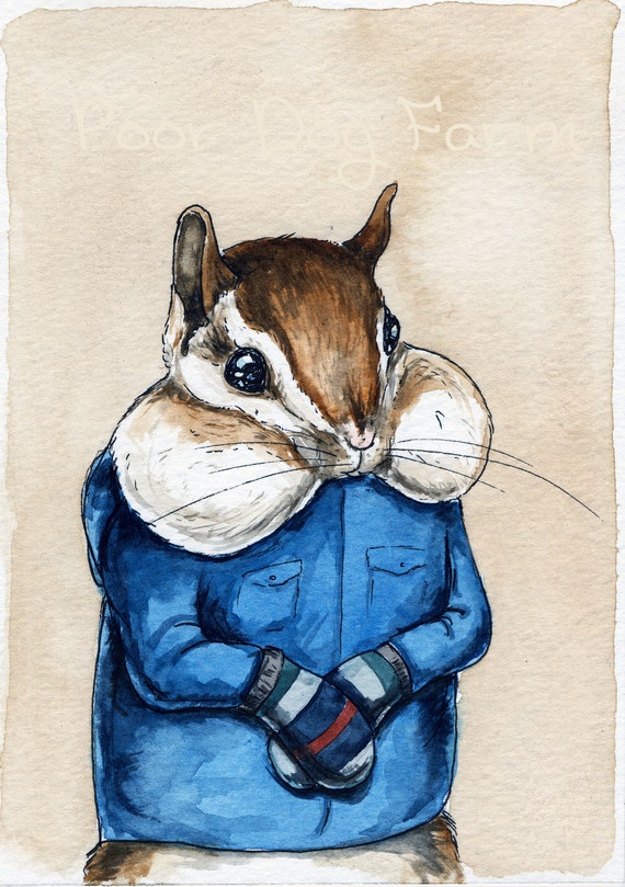 A Chubby Bernie Chipmunk  -watercolor  Print