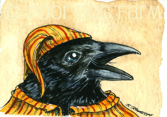 A Crow in Loud Pajamas - watercolor print