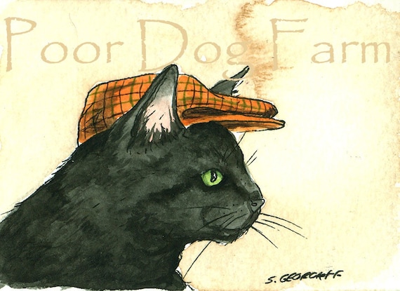 Black Cat in a Hat - 5 x 7 print