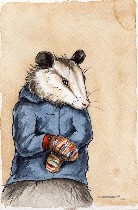 The Shy Possum -watercolor  Print
