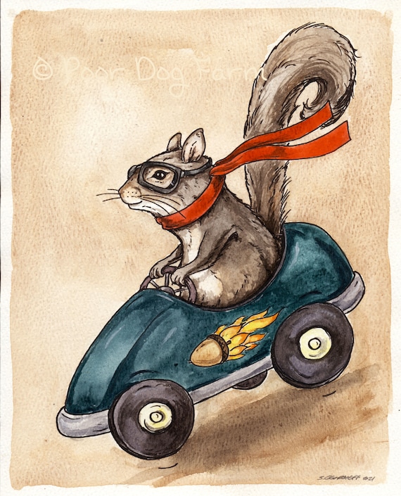 Go Squirrel Go  (Limited Edition # Painted Prints)