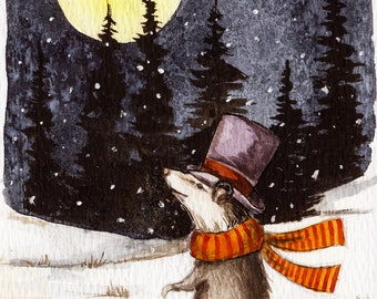 Edward Takes a Moonlight Stroll   -  Signed Print ~   no5 in the 2021-22 Little Red Fox Series  -