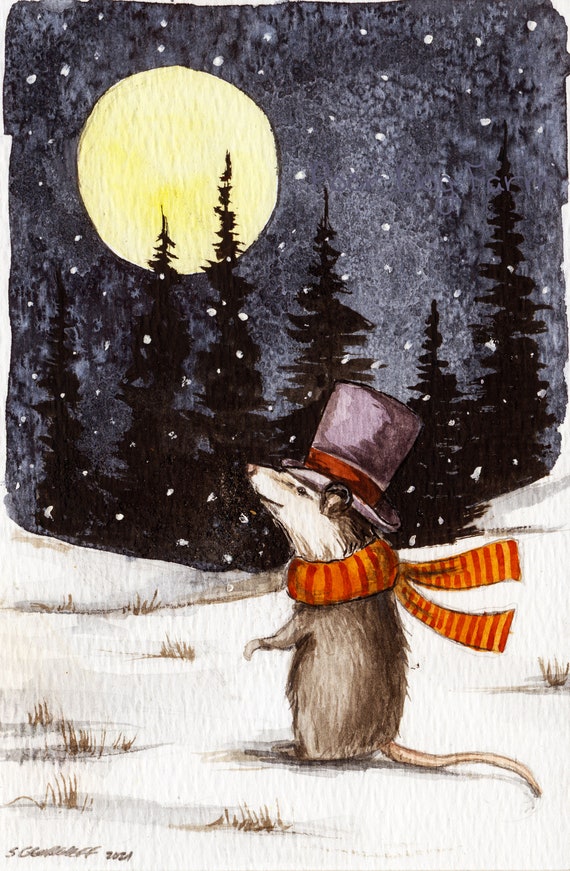 Edward Takes a Moonlight Stroll   -  Signed Print ~   no5 in the 2021-22 Little Red Fox Series  -