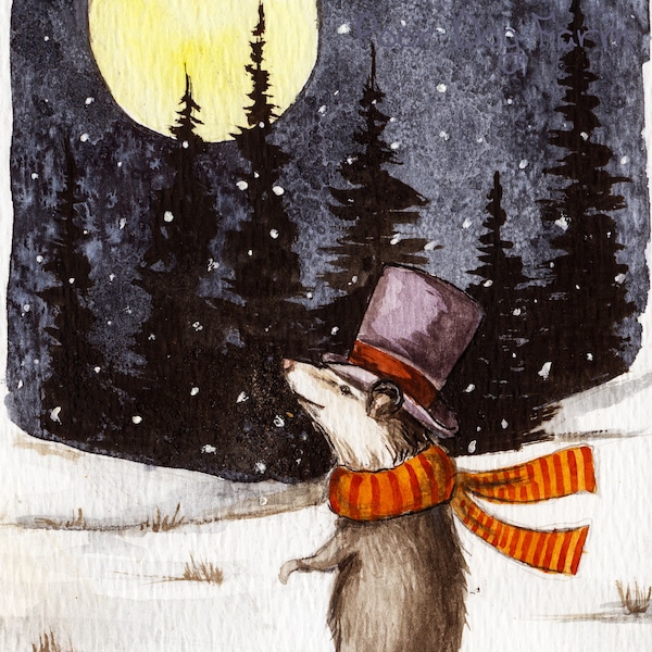 Edward Takes a Moonlight Stroll   -  Signed Print ~   no5 in the 2021-22 Little Red Fox Series  -