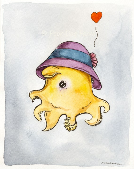 A Beautiful Little  Dumbo Lady Octopus   (an original hand painted artwork)