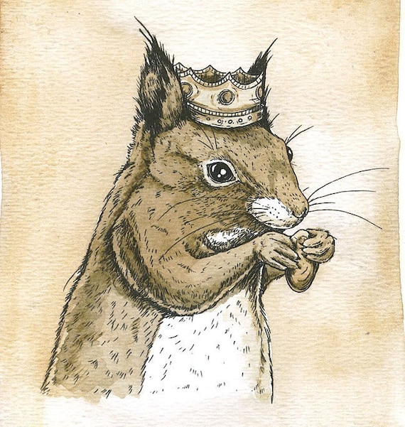 Squirrel King  5x7 ~~ Sepia Painted Print