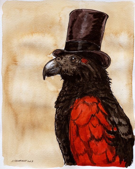 A Dark little Gothic Dracula Parrot (an original hand painted  little one)