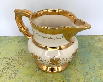 Vintage Creamer Pitcher, Gold Leaf Vine Luster, Ornate Handle