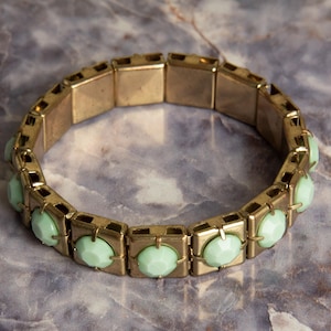 Vintage Teal and Gold Tone Bracelet Bangle, Turquoise Resin Jewelry