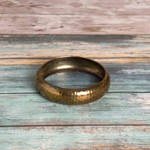 Vintage Metal Bangle Bracelet, Copper Plated, Hammered Jewelry