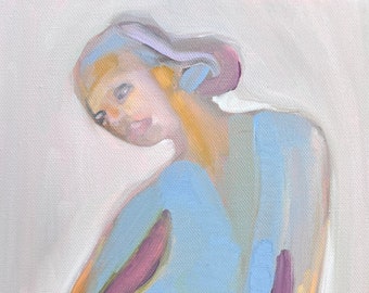 Original Portrait Oil Painting-Soft Figure in Pale Blue Dress