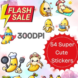 Kawaii Bananen Cartoon Aufkleber | Aesthetic Celestial Digital Sticker für Planer, Journals, Scrapbooking