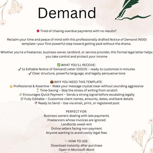 Plantilla de aviso de demanda de pago pendiente / Carta legal editable / Documento profesional de cobro de deudas