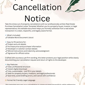 Aviso de cancelación de compra de propiedad: carta imprimible y personalizable