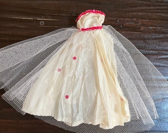 Barbie clone dress with white satin and tulle and pink sequins