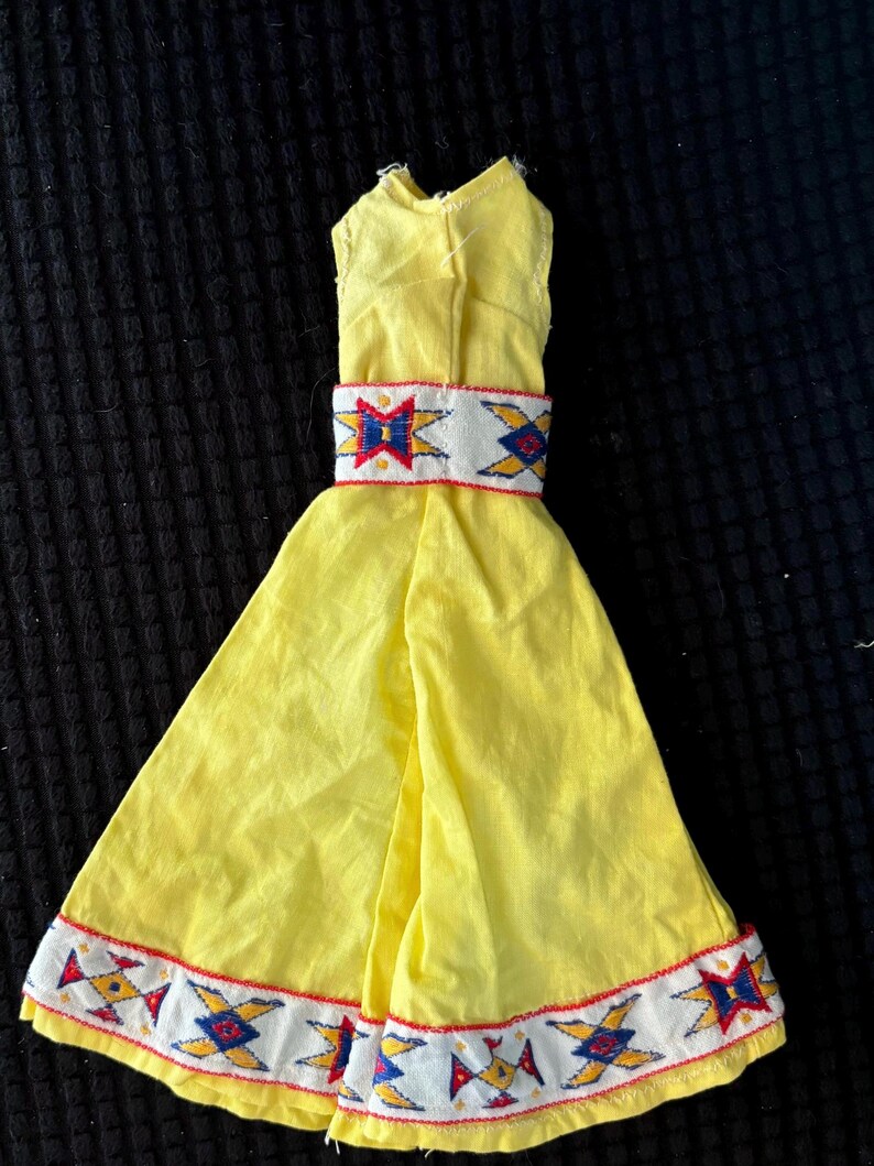 Clone Handmade Yellow Bell Bottoms Pantsuit With Patterned Belt & Trim