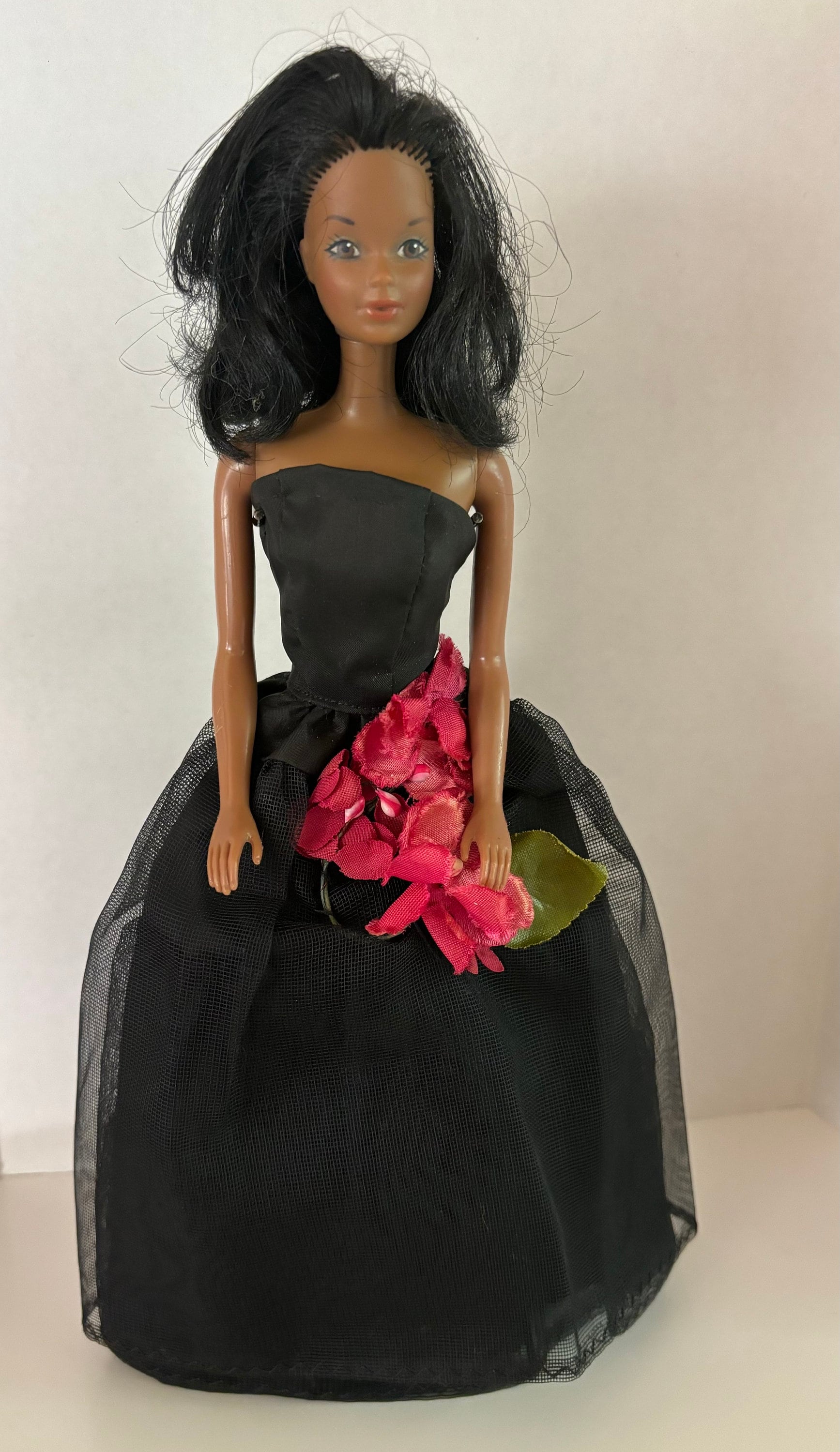 Barbie-size Vintage Clone/unknown Black Organza(?) Rayon