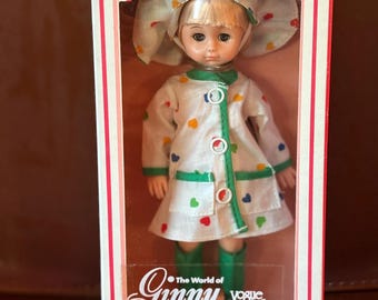 1978 Ginny Vogue Doll: Rainbow Hearts Rain Gear, NIB