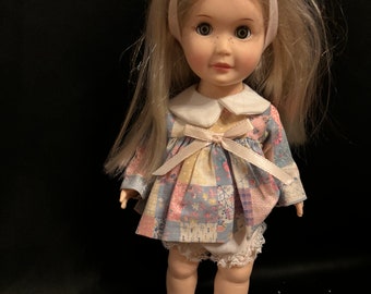 Effanbee 11" Blonde Sleepy-Eyed Doll: Vintage 1980s Patchwork Dress