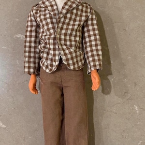 Vintage 1972 Mod Hair Ken Doll, Plaid Jacket, Brown Pants, Dickie