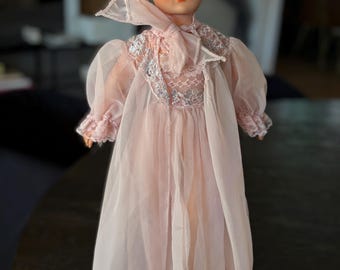 1957 Horsman Cindy Doll: 20" Vinyl, Super-Flex Legs, Pink Negligee