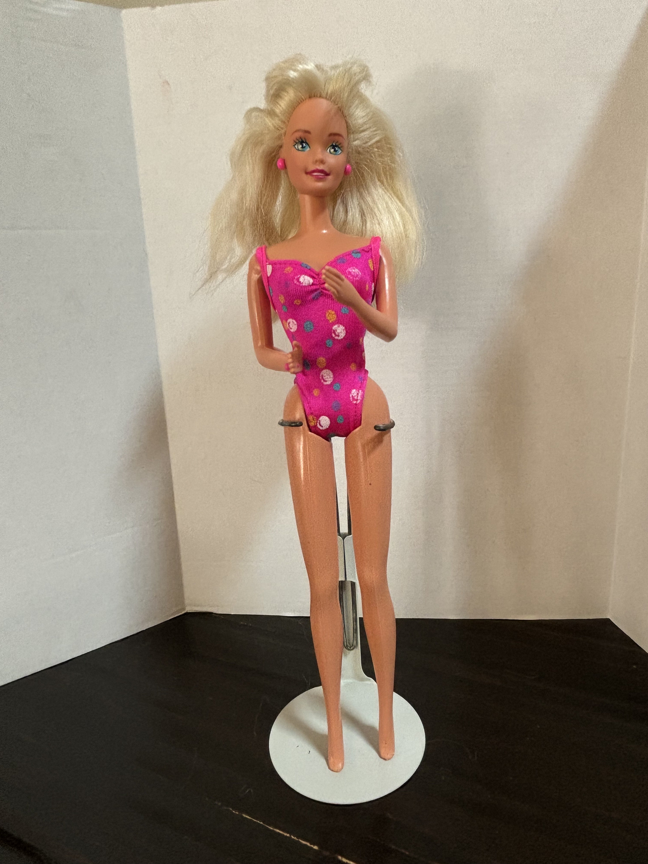Bath Blast Barbie Vintage 1992 W Polka Dot Pink Swimsuit