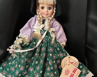 Royal House of Dolls 1985 Blonde Doll: 11" Braids, Green Floral Dress