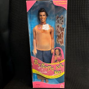 Mattel “Butterfly Art Ken” #22995. 1998. 2 Sheets Of Washable Tattoo Art. NIB, NRFB doll. Box shows minor wear w price tag on cellophane.