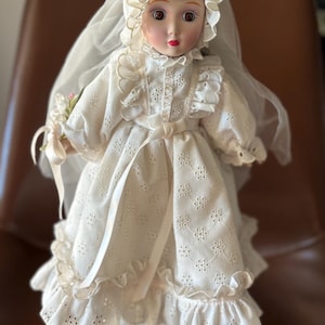 1970s Zasan Victorian Porcelain Doll on Musical Rocking Chair