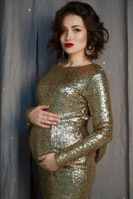 Blue Sequin Maternity Photoshoot Gown